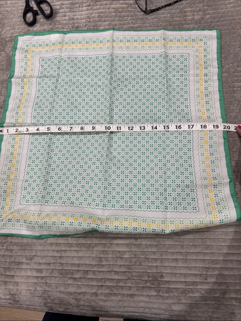 Green & White Floral Pattern Silk Scarf